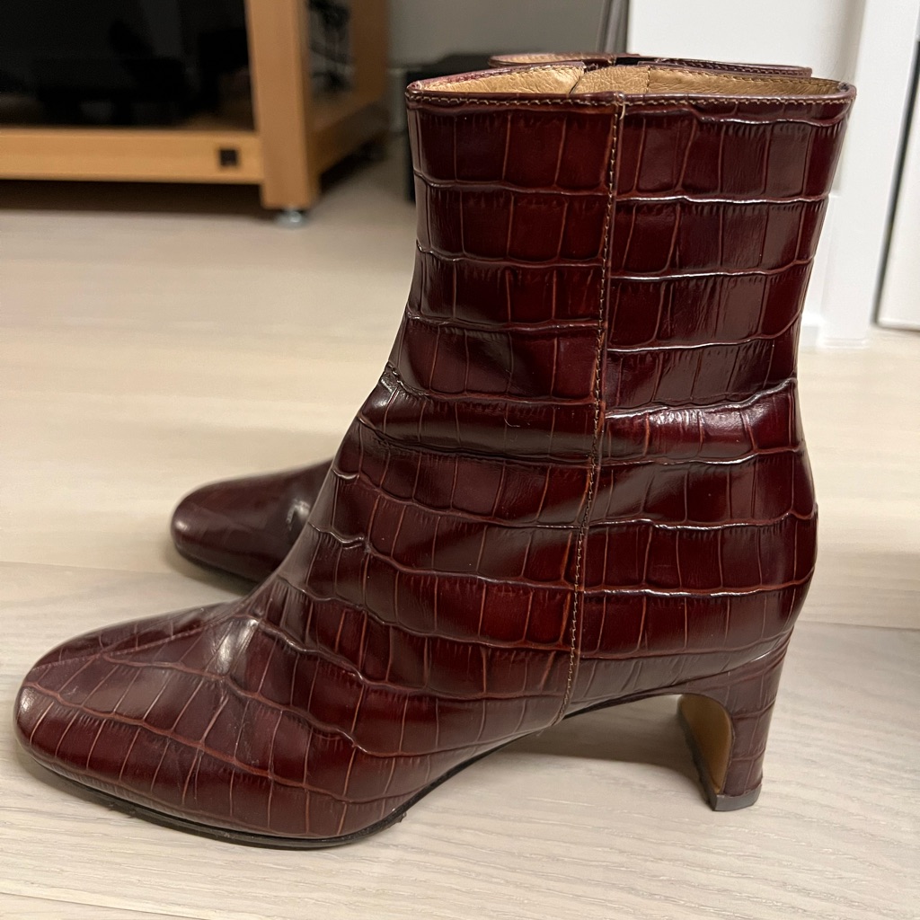 Maje Wine Colored Crocodile Print Leather Booties! 2.3 Inch Heels